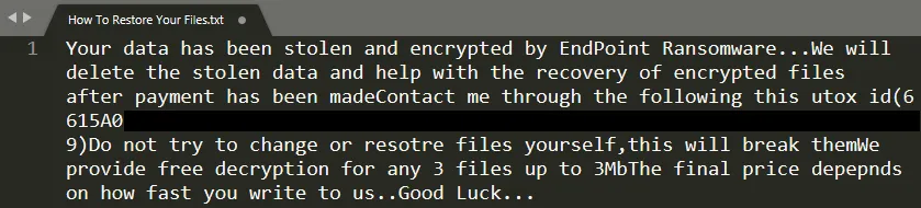 Critical Bug in Midnight Ransomware Tool Unlocks File Recovery 3 Ransom note of .endpoint variant.