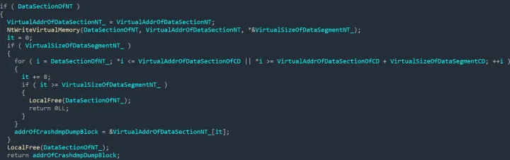 Figure 2: Loop searching for a searched pointer in the data section of ntoskernel