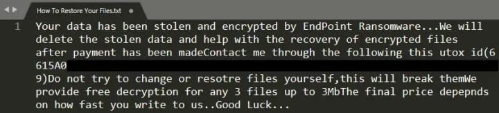 Ransom note of .endpoint variant