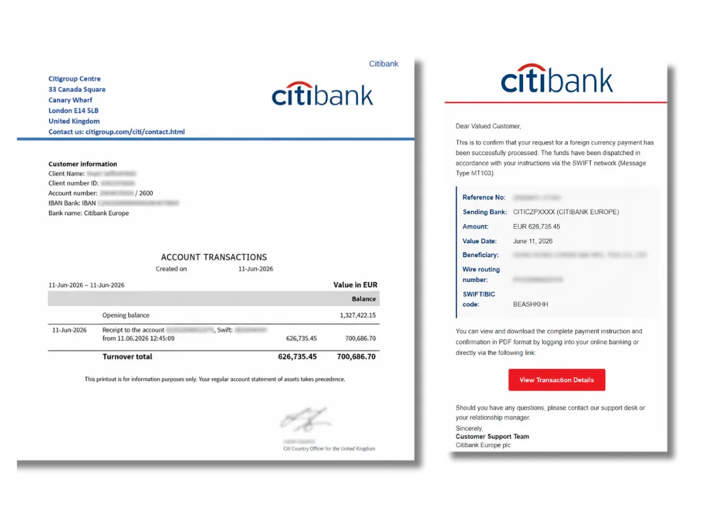 The controlled response included a fake account statement and a fake payment-confirmation email containing the tracked link (Source : Gen).