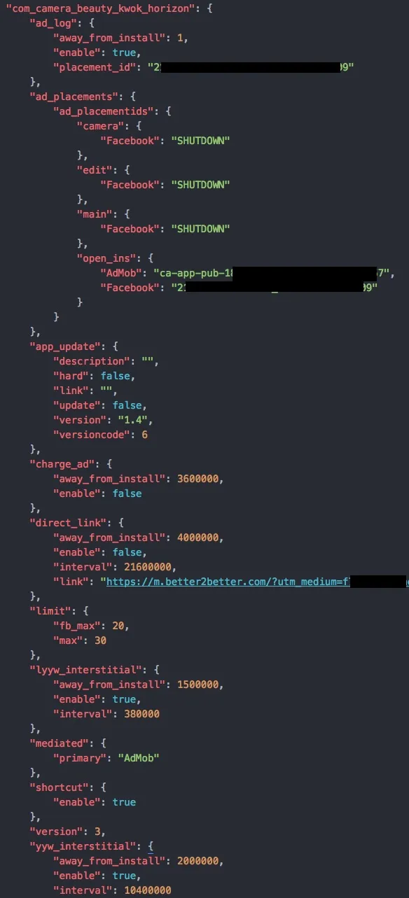 Screenshot of config.json from d3pukqxlxhielm.cloudfront.net
