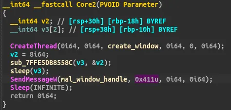 Exported function Core2 sends message 0x411