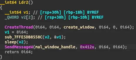 Exported function Ldr2 sends message 0x412