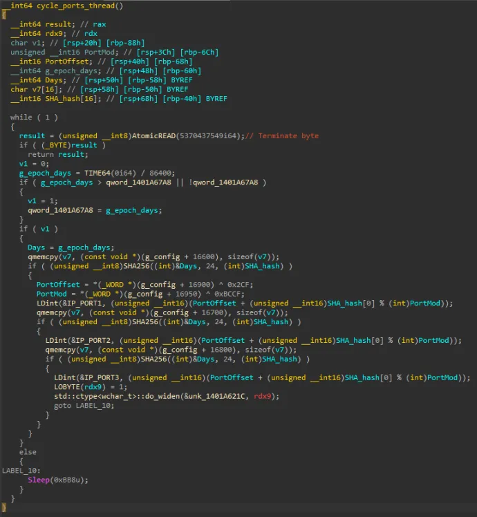 Obtain ports, screenshot from IDA
