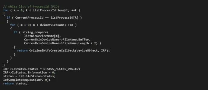 Figure 2. Grant access to whitelisted processes