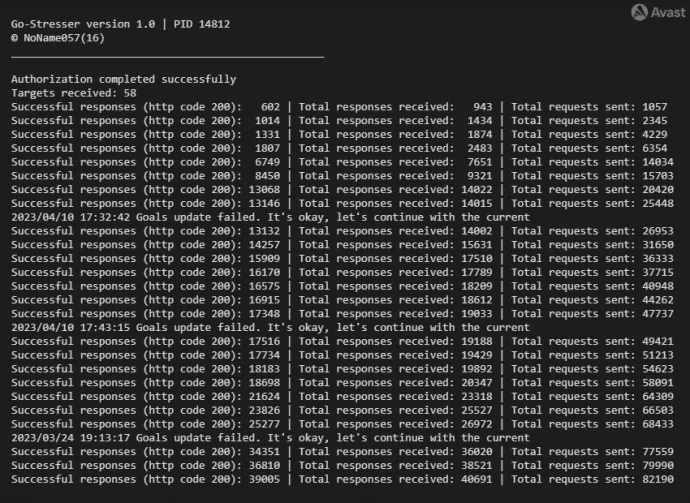Console output of the Go-Stresser version 1.0 – variant 2