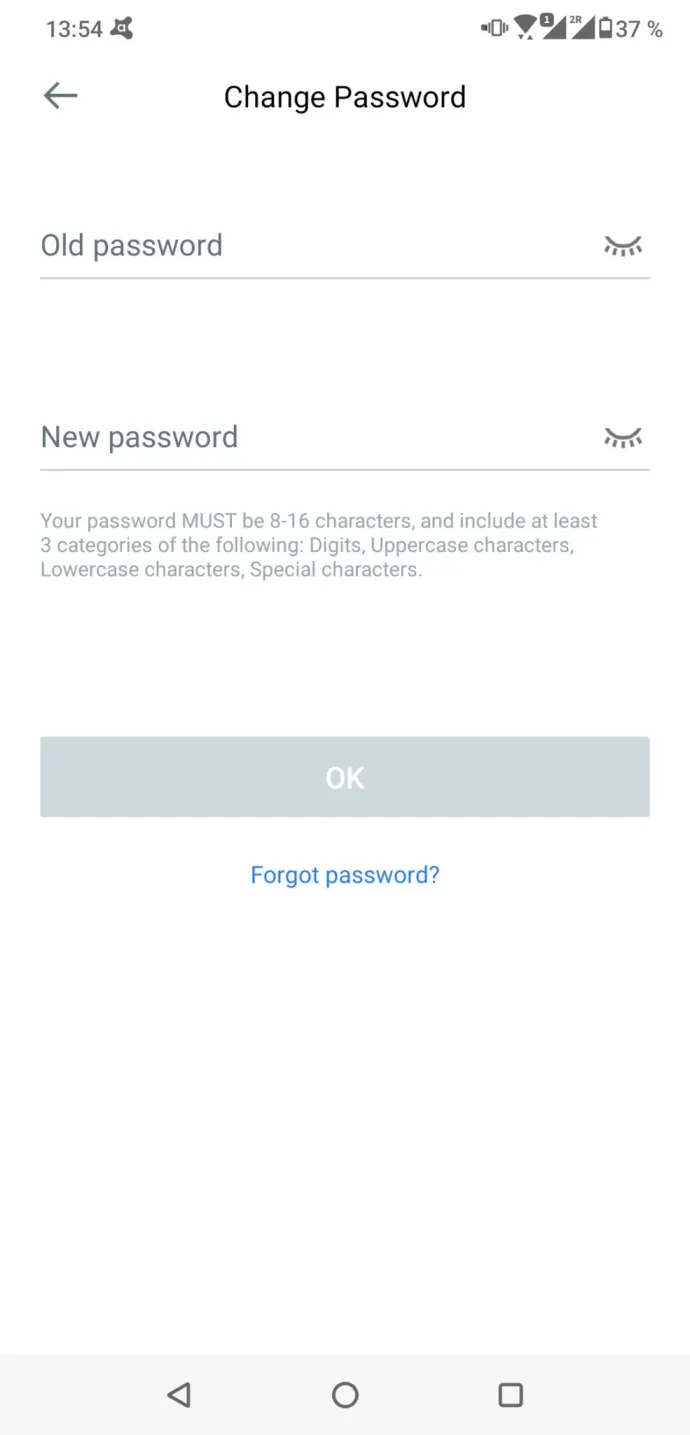 Max 16 characters for password