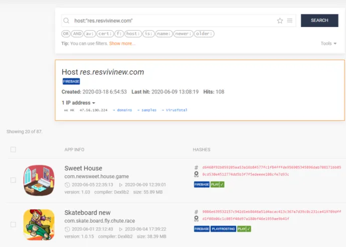 URL search results find additional apps.