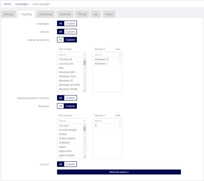 Many ad networks allow the advertisers to target their ads only to IE users running specific versions of Windows.