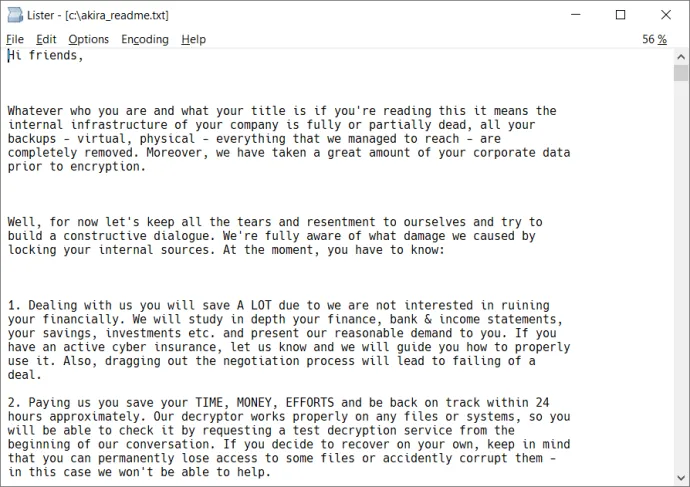 Figure 5: Akira ransom note file.