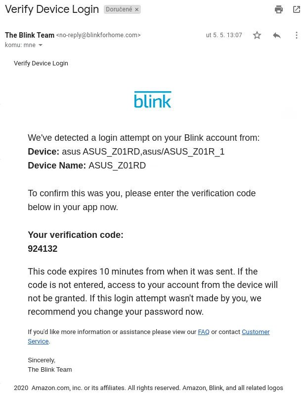 Verification code for new device