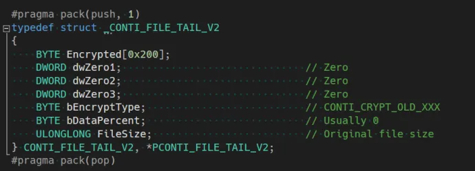 Figure 8: Conti ransomware file tail.