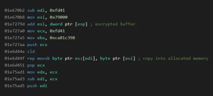 Finding content of ESI is easy, we just have to dig under ESP. Note that superfluous jumps were removed.