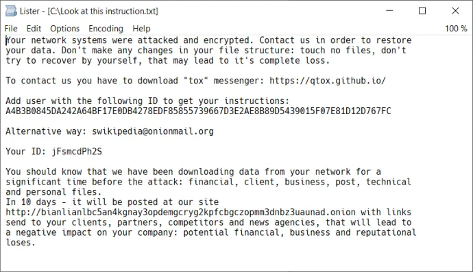 Figure 1: Screenshot of the ransom note