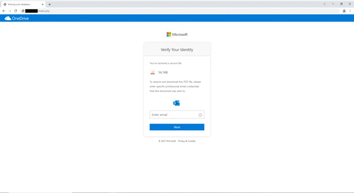 Microsoft Phishing hosted on the compromised web server