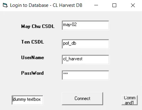 Login screen to access the local database with author’s default credentials