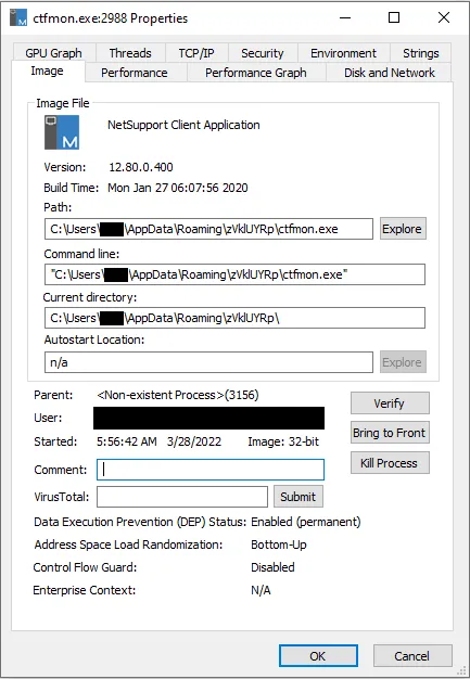 NetSupport Client Installed on the compromised machine