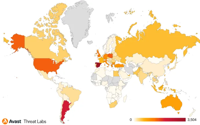Map of users Avast protected from NeedleDropper in Q4/2022