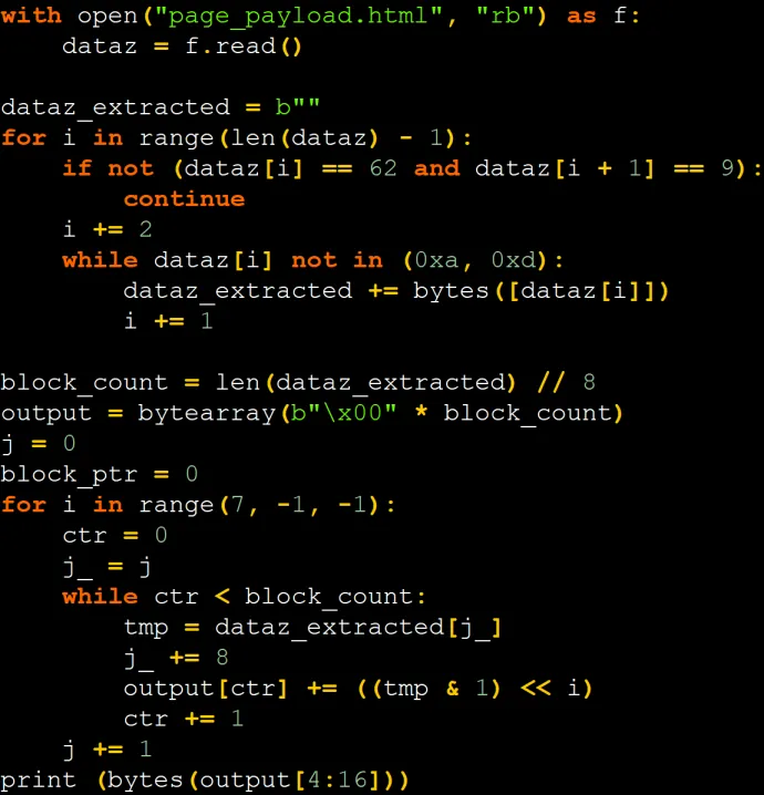 Figure 6: Script which decrypts the white spaces from the html response