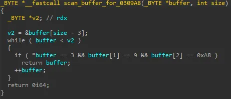 The exploit scans the overread memory, looking for a _WNF_NAME_INSTANCE header. 0x0903 here represents the NodeTypeCode, while 0xA8 is a preselected NodeByteSize.