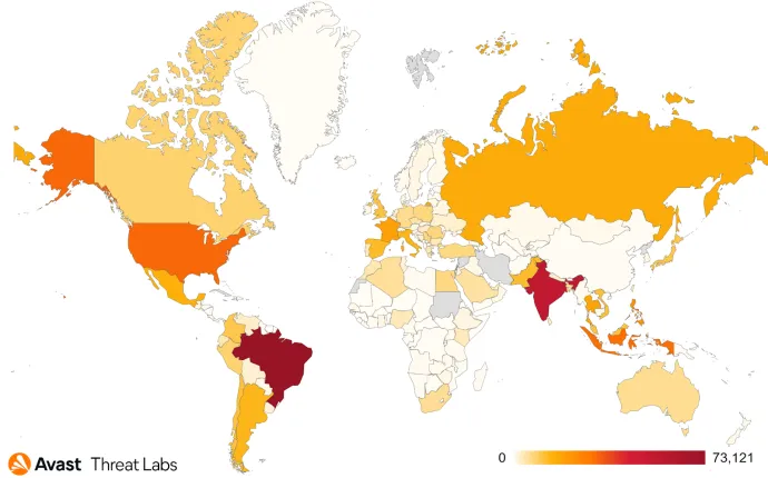 Map illustrating the countries Parrot TDS has targeted (in March)