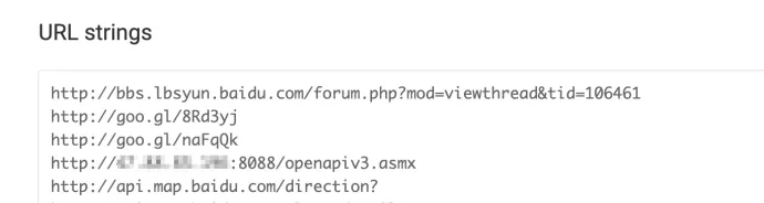 URL strings found by static analysis by apklab.io
