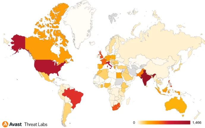 Countries targeted by ViperSoftX in Q4/2022