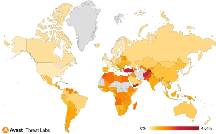 Map showing global risk ratio for information stealers in Q4/2023