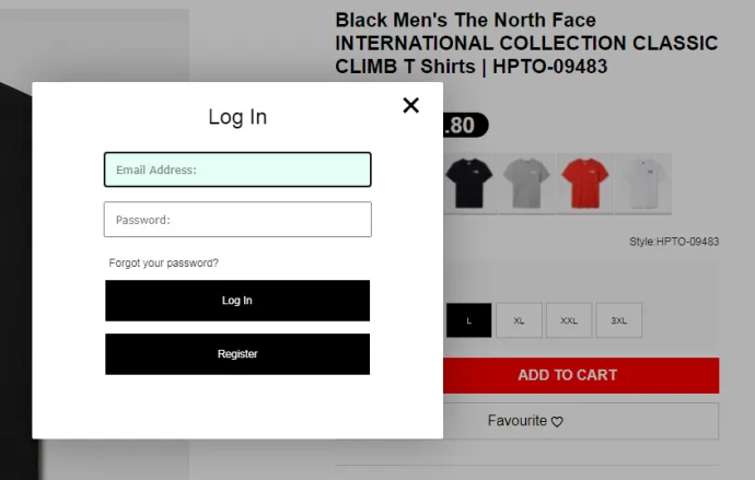 Fake TheNorthFace e-shop – phishing login form