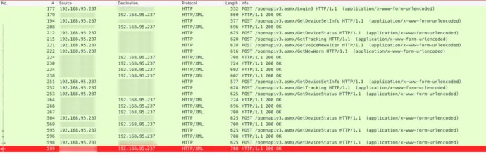 Figure 13: Android application captured traffic at the moment of logging-in