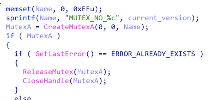 Mutex is numbered by the shellcode’s version information