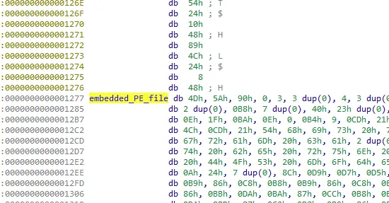 Embedded PE file loaded by the shellcode