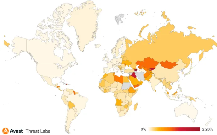 Map showing global risk ratio for mobile TrojanSMS in Q3/2022