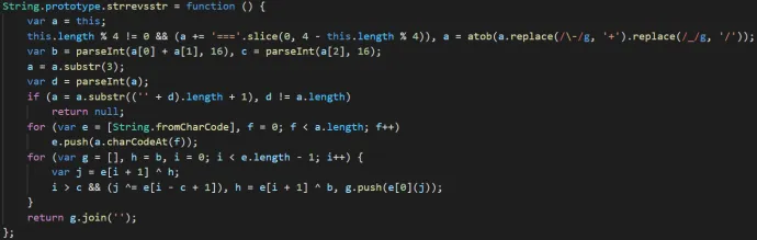 strrevsstr function used by the extension to decrypt strings