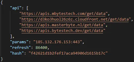 An example configuration distributed by the C&C server.