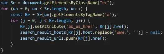 Deobfuscated snippet of code that shows how the malware obtains the search results