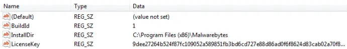Registry values created by the backdoor in HKLM\SOFTWARE\Malwarebytes.
