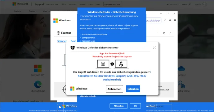 Screenshot of a prevalent TSS targeting users in Germany