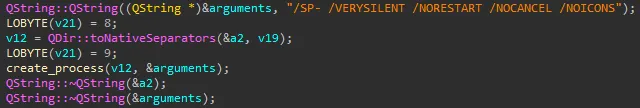 Disassembled snippet of Download Studio, showing the code responsible for execution of automatic updates.
