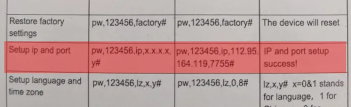 Figure 21: SMS commands to set up the tracker