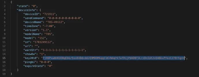 Figure 15: JSON response to a login request